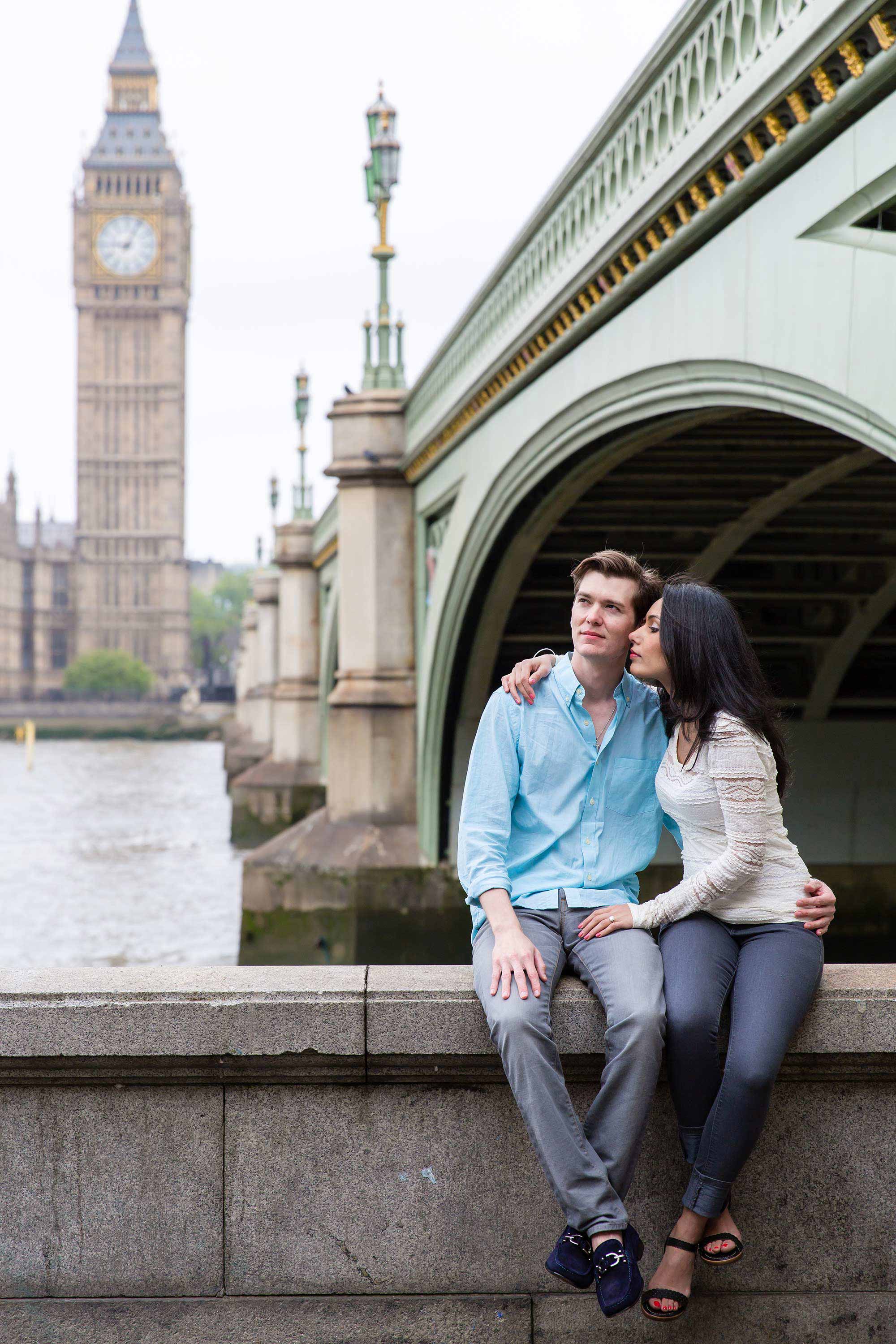 Couple on London Engagement Shoot with big ben in the background