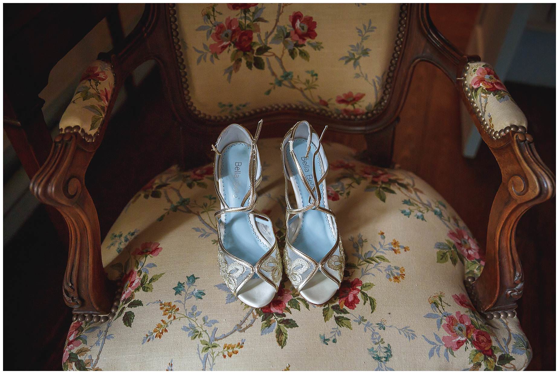 brides shoes on a chair