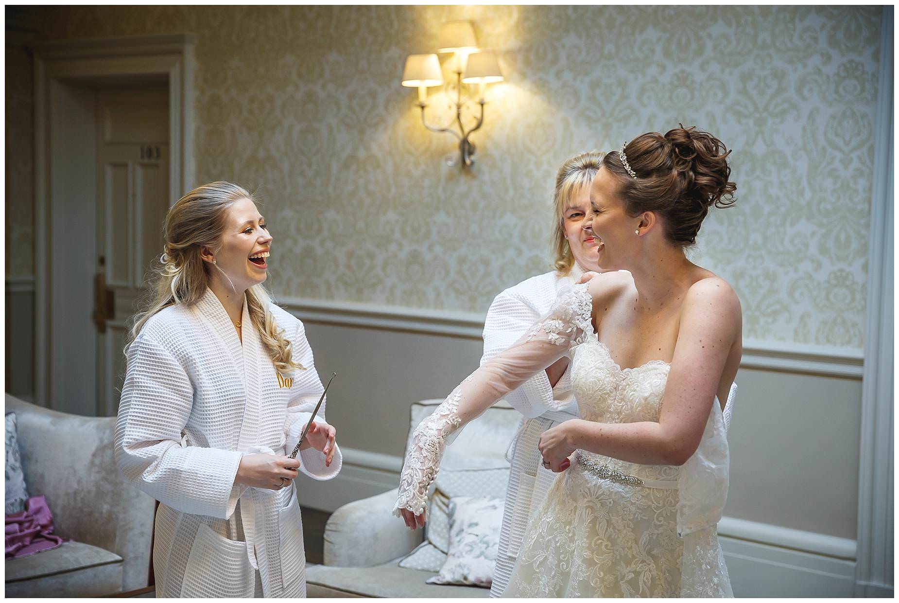 bride laughs with friends