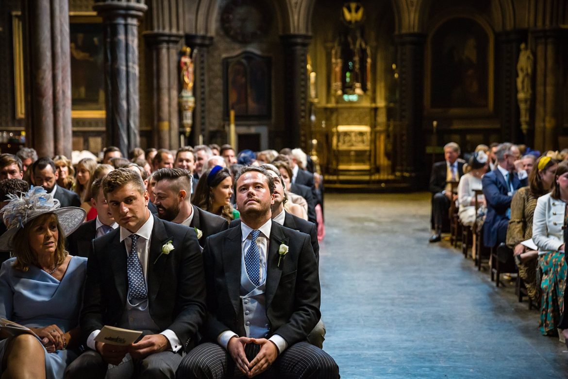 groom waits for bride in church