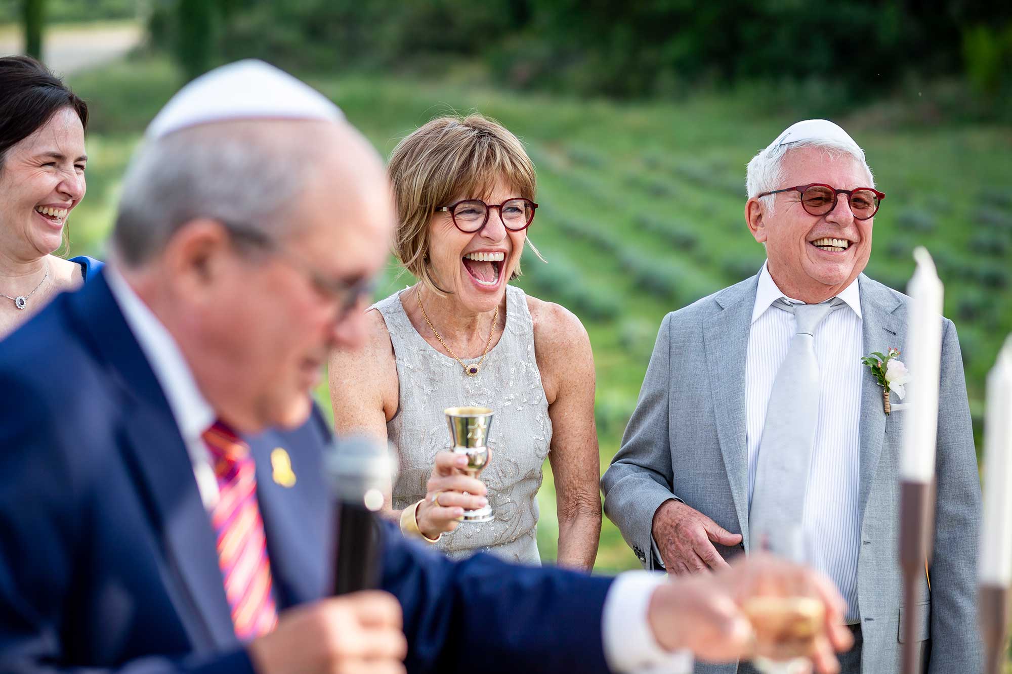 parents laugh during the wedding ceremony 