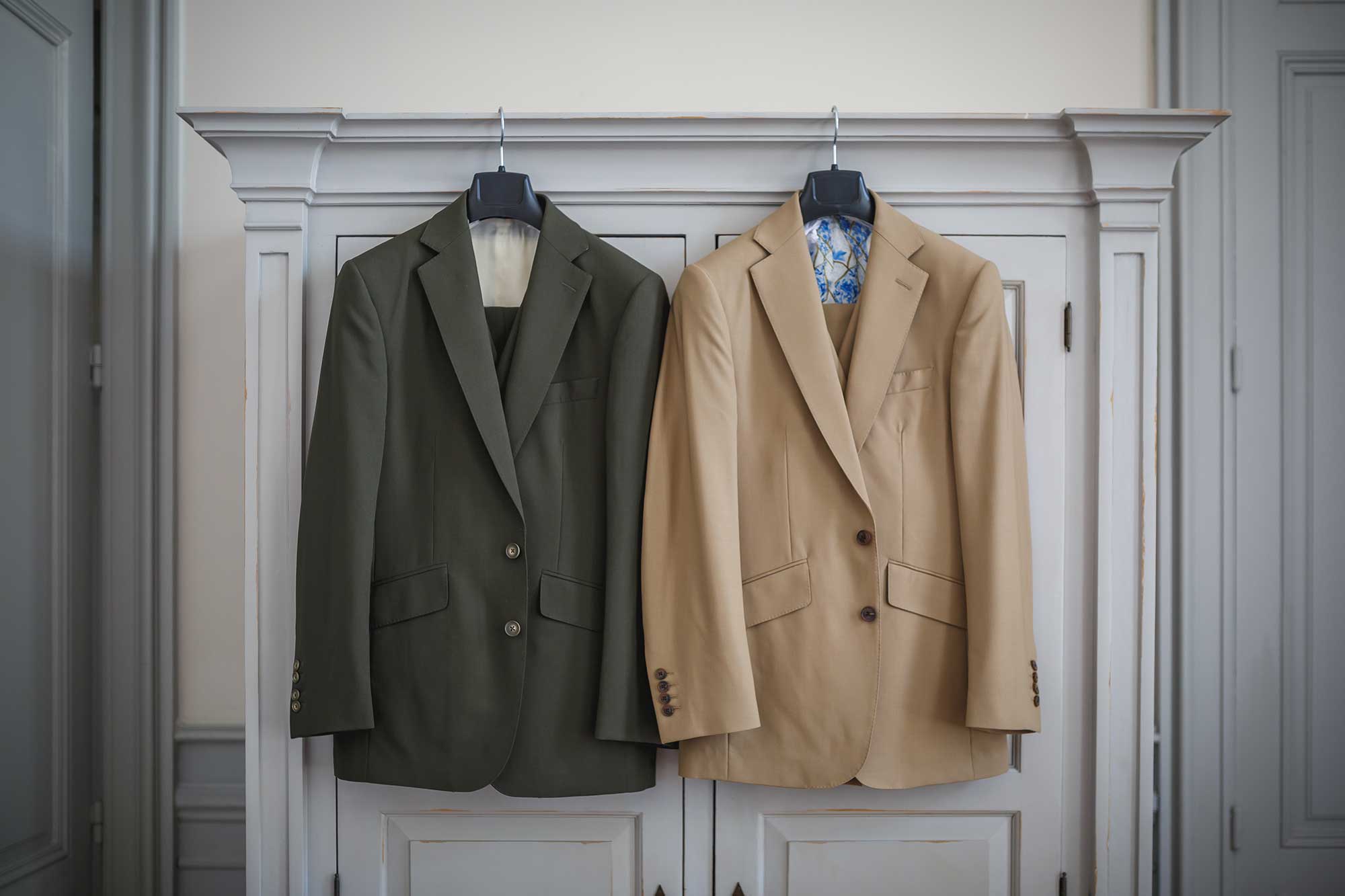 jackets hanging up at Chateau Carrasses vineyard wedding 