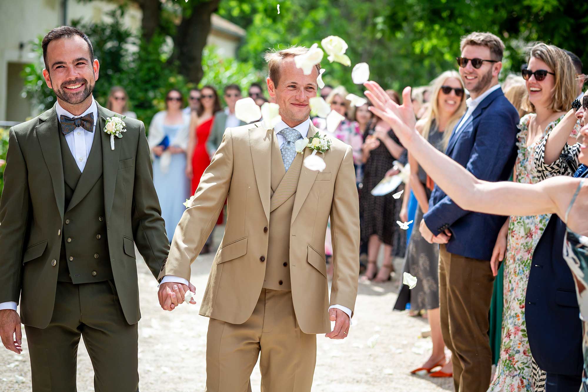confetti is thrown at grooms 
