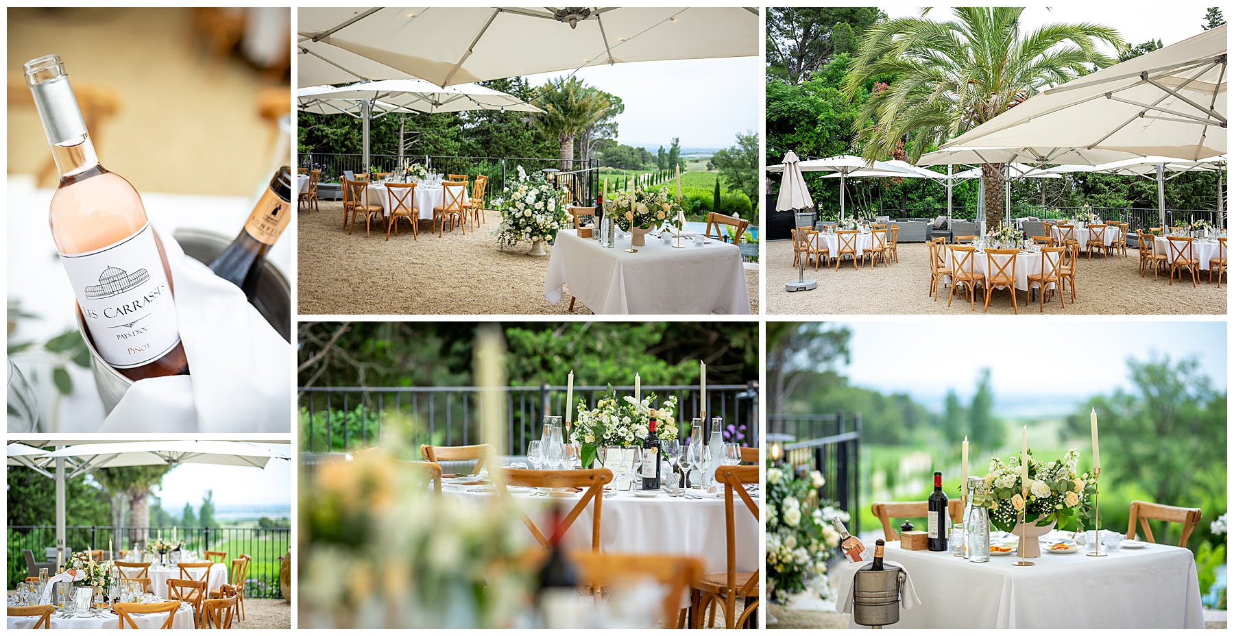 Details and table arrangements Chateau Carrasses vineyard wedding