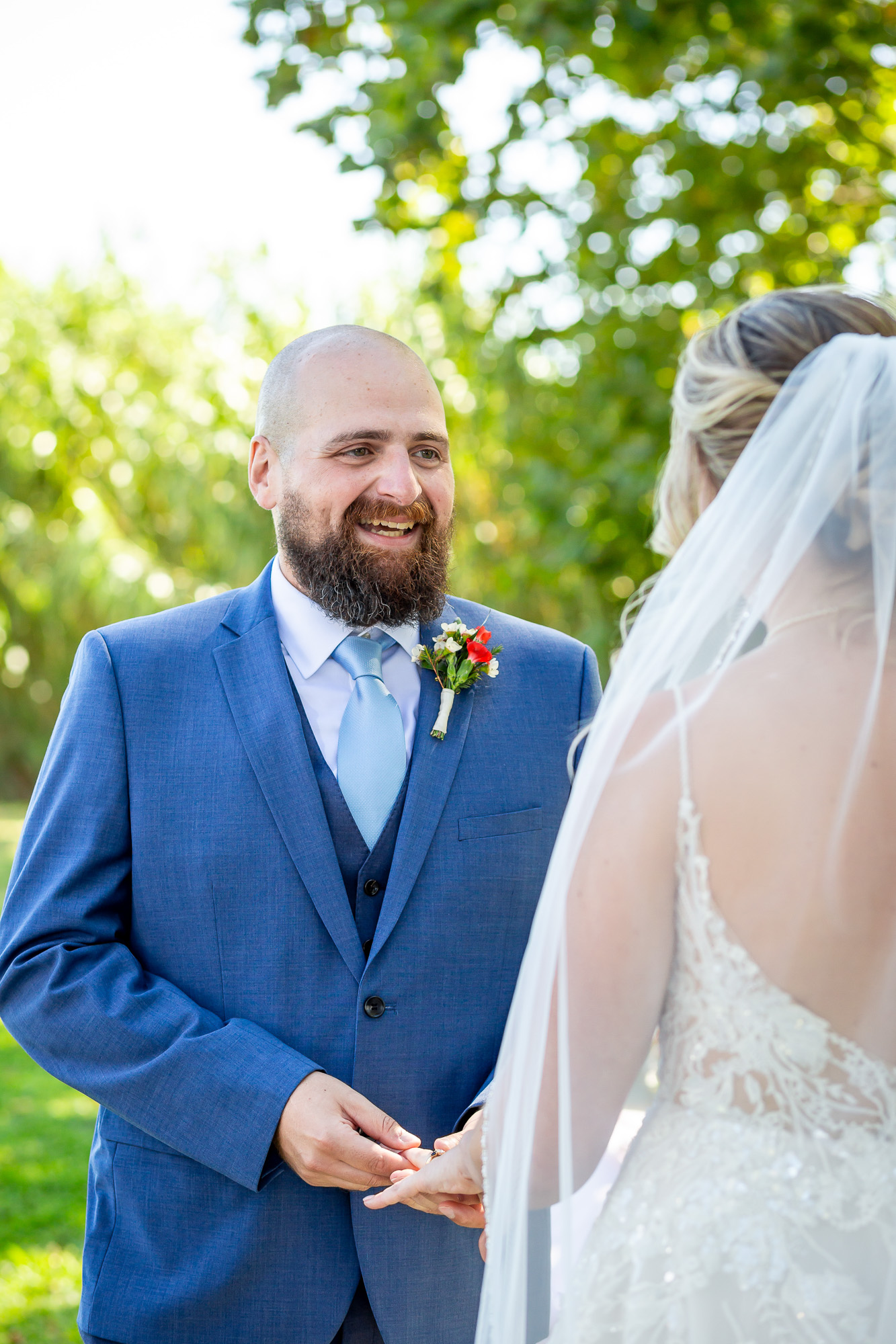 Thomas laughing during his wedding ceremony