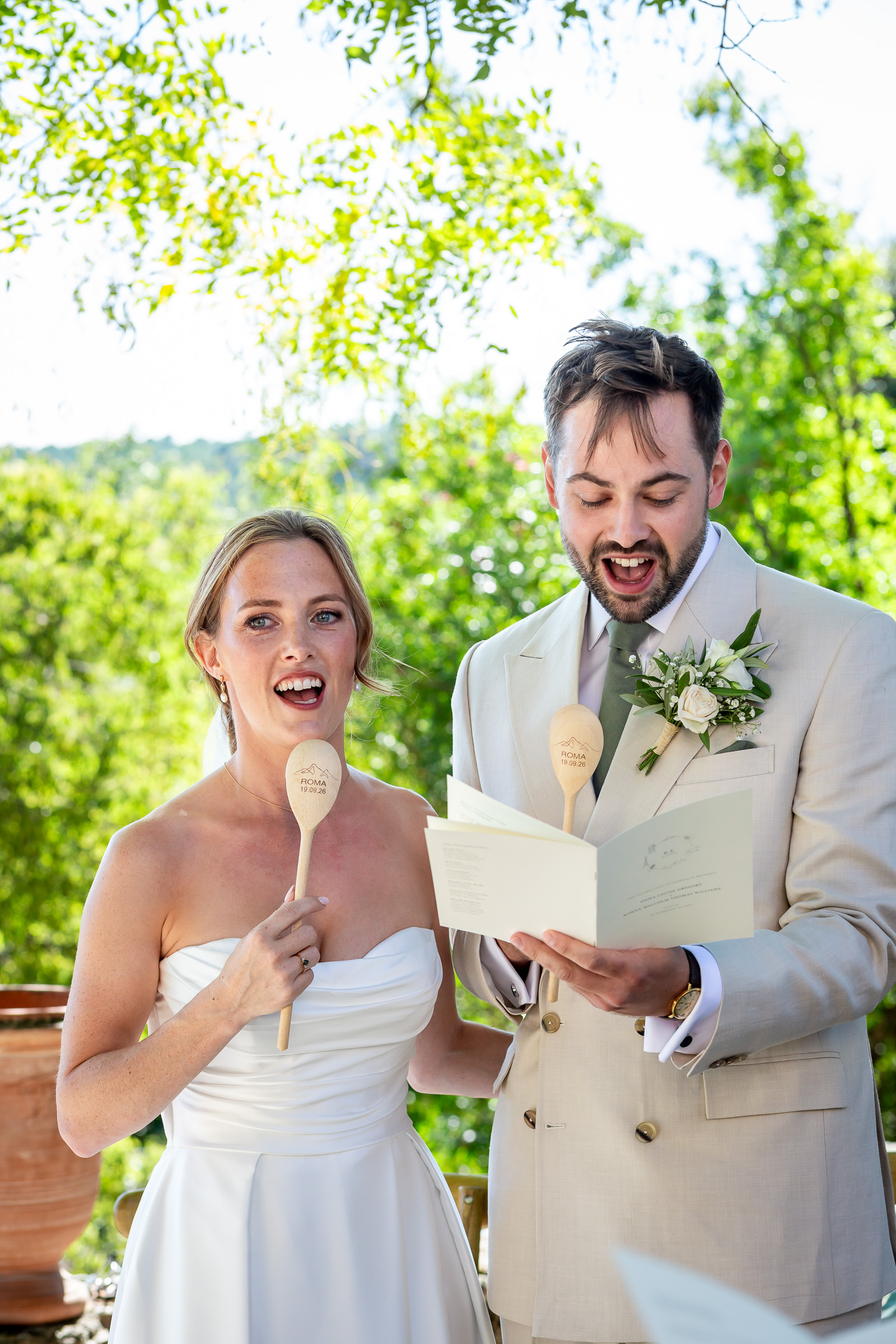 Emma and Rowan singing during their wedding ceremony