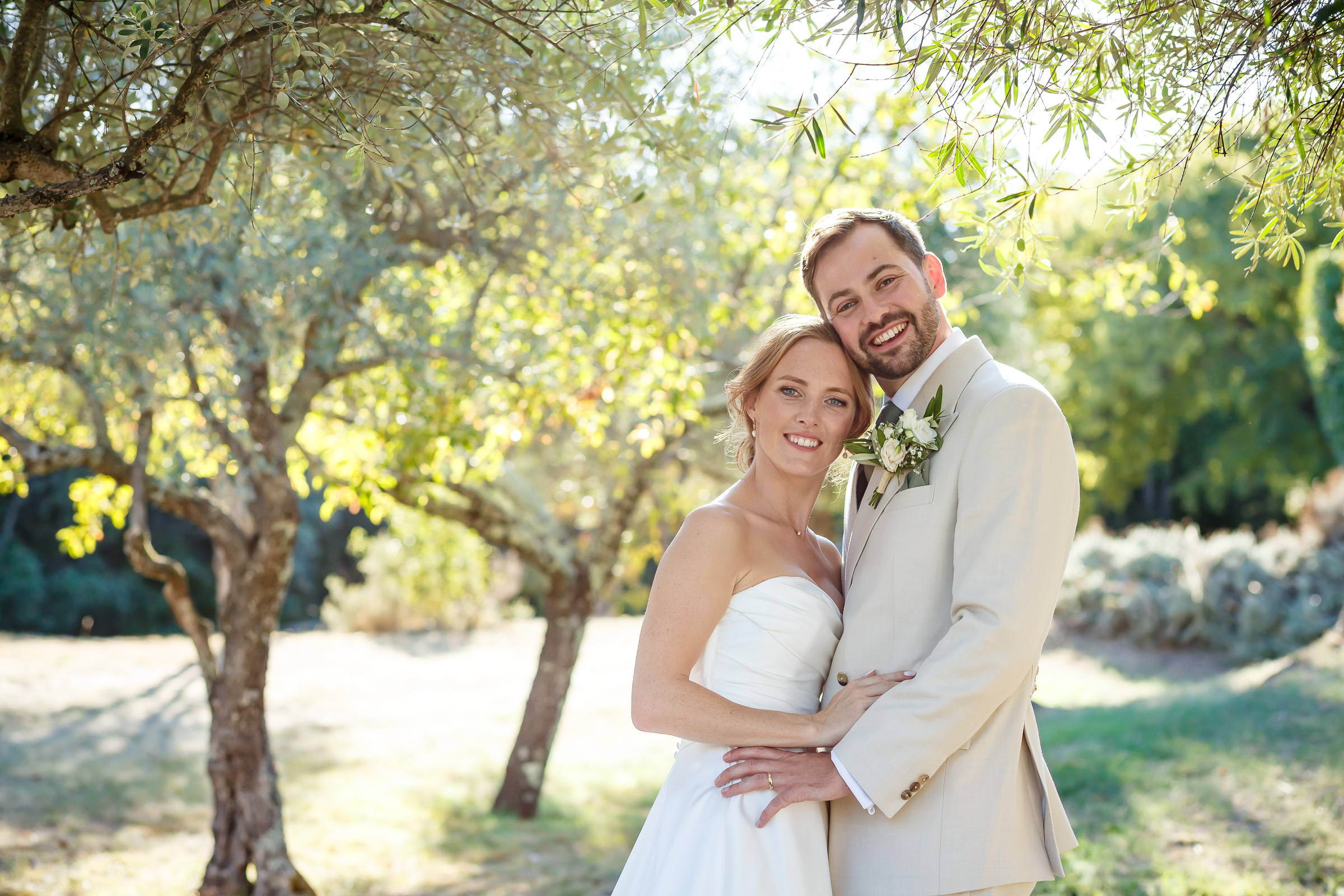 Emma and Rowan in the olive grove at Le Domaine du Rey