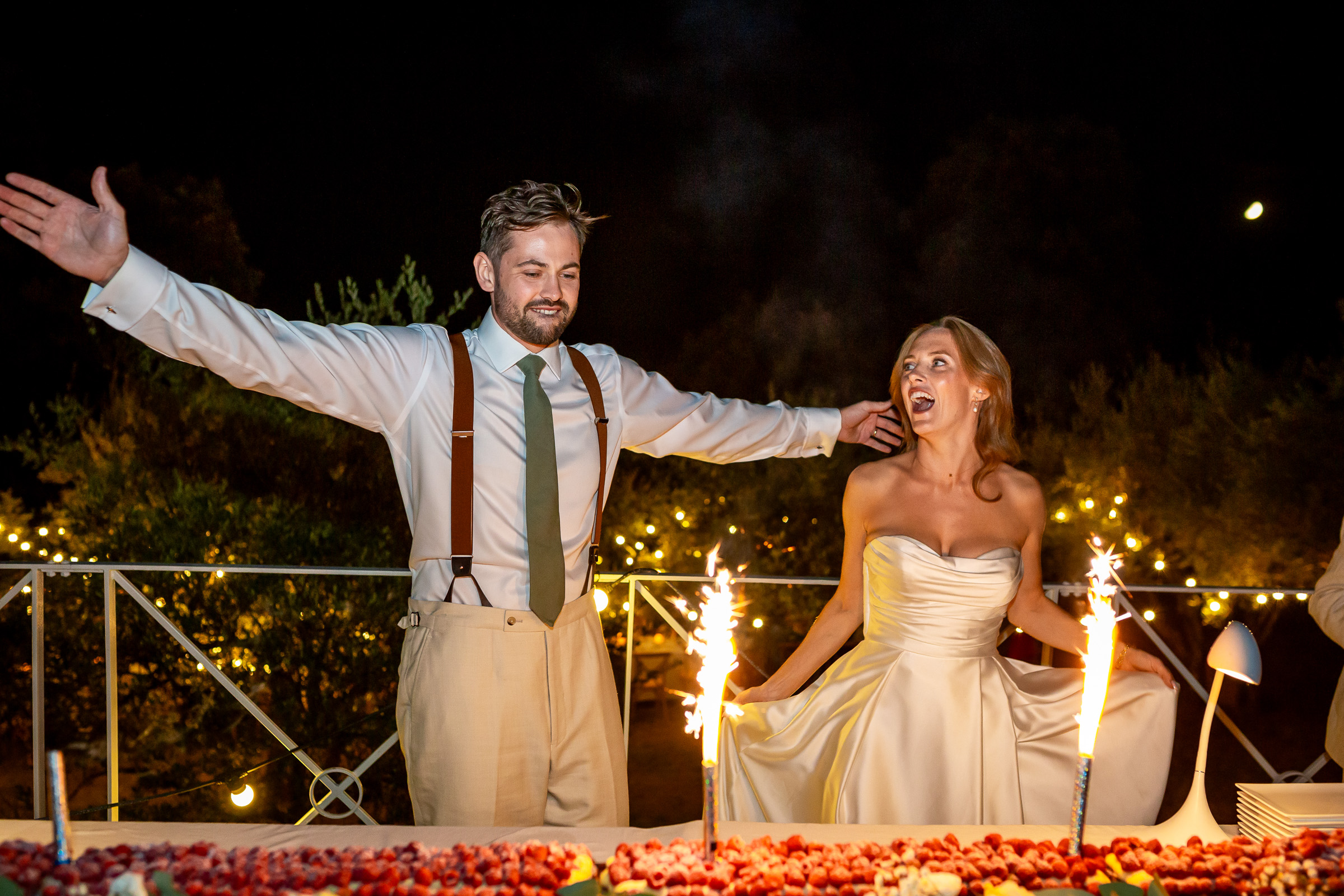 Emma and Rowan at the start of the evening celebration outside the Grange